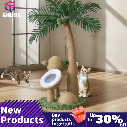 Coconut Tree Cat Scratching Post - Interactive Natural Sisal Rope Pole