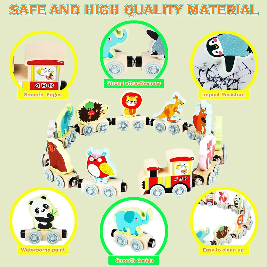 Montessori Magnetic Wooden Train Toys Early Educational Cognition Animal Toy Sorting Learning Teaching Car Cartoon Set For Kids