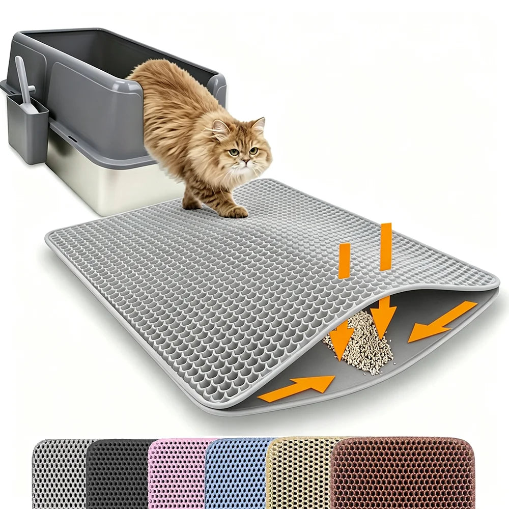 Large Double-Layer Cat Litter Mat – Waterproof Non-Slip Litter Box Filter & Litter Catcher