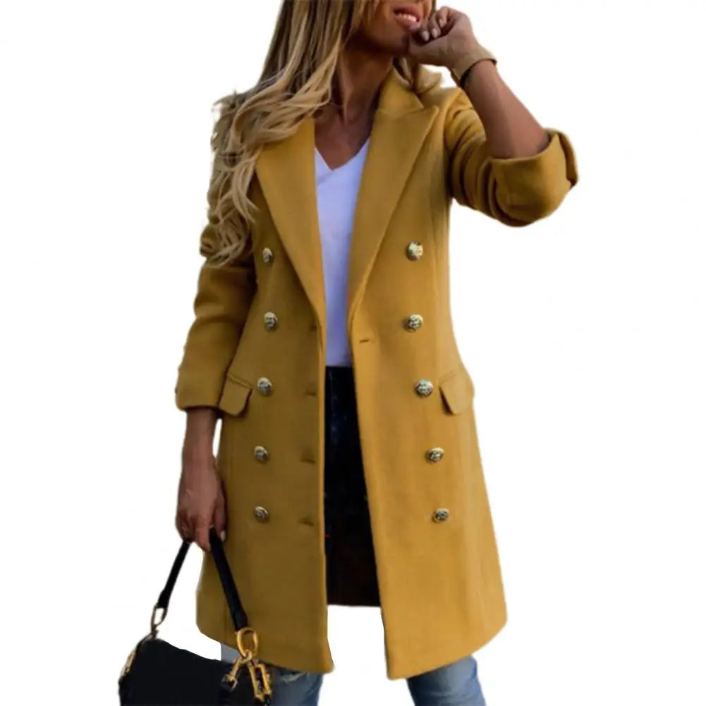 Women’s Double-Breasted Wool Coat – Elegant Autumn &amp; Winter Overcoat - PULSE MART
