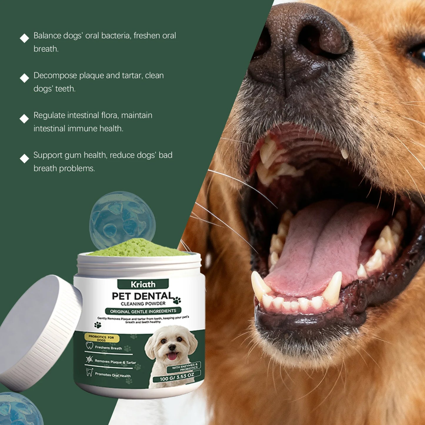 Natural Enzyme Dog Dental Powder - Cat Breath Freshener & Plaque Control