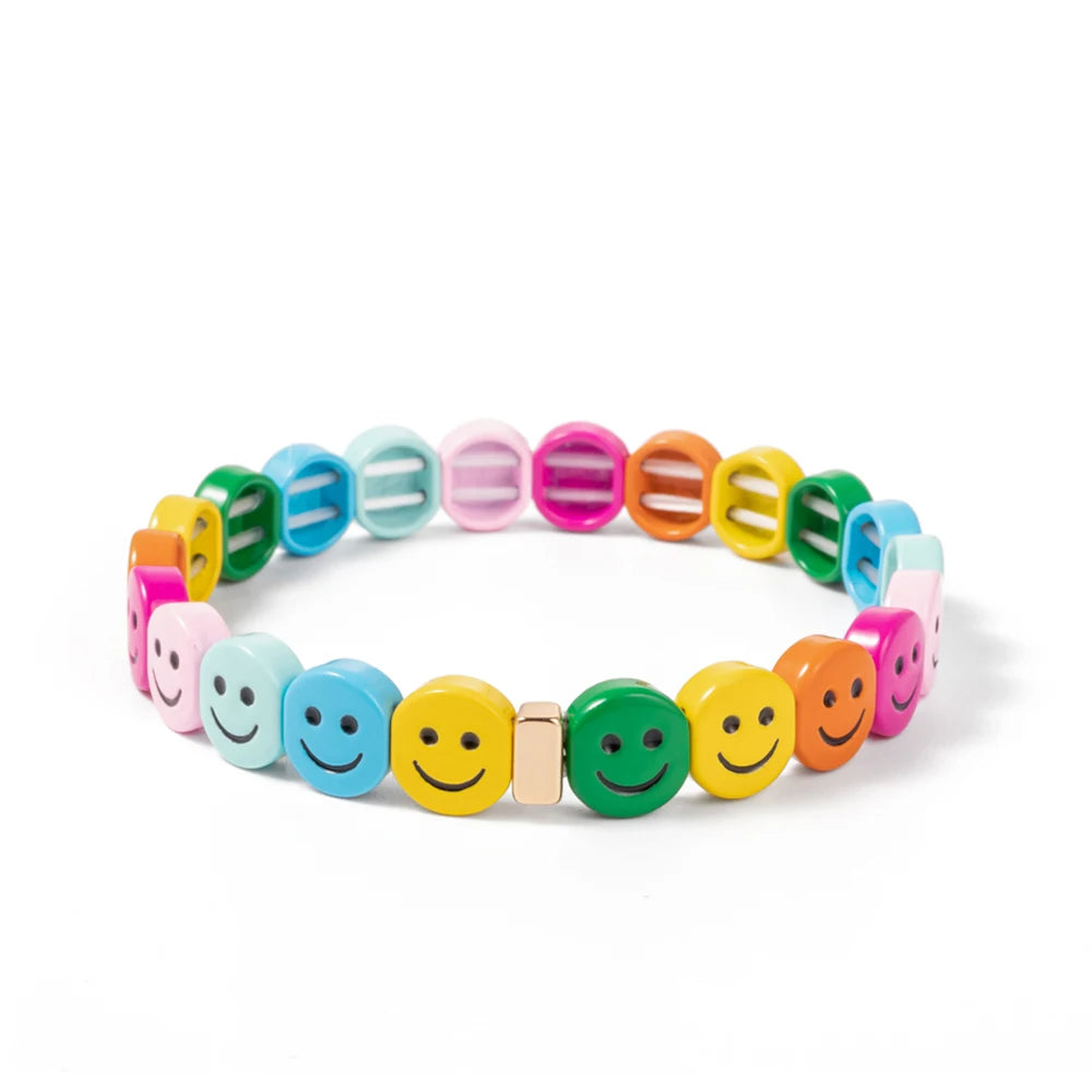 2024 New Enamel Bracelets For Women Happy Beaded Elastic Bangle Hand Accessory