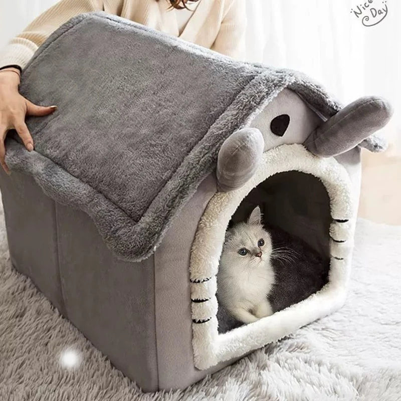 Warm Pet House for Dogs & Cats – Detachable Washable Bed for Small Pets