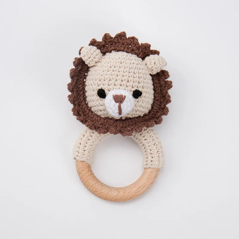 Amigurumi Cartoon Animal Baby Rattle Cute Wooden Ring Handhold Newborn Rattle Toys Handmade Pacifier Clips Kids Educational Toys - PULSE MART