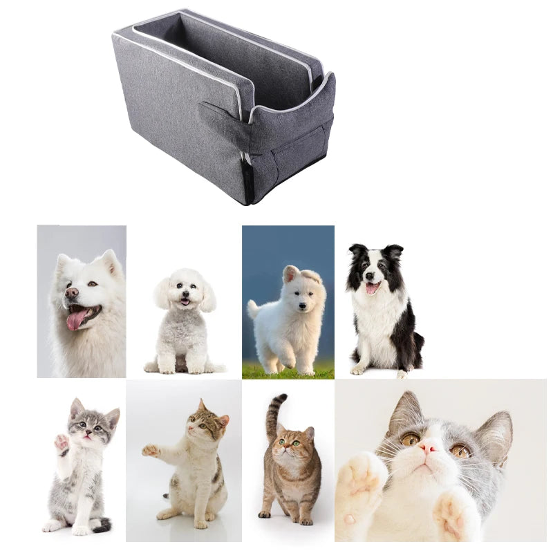 Car Center Console Pet Bed Mat, Small Dog & Cat Booster Safety Seat