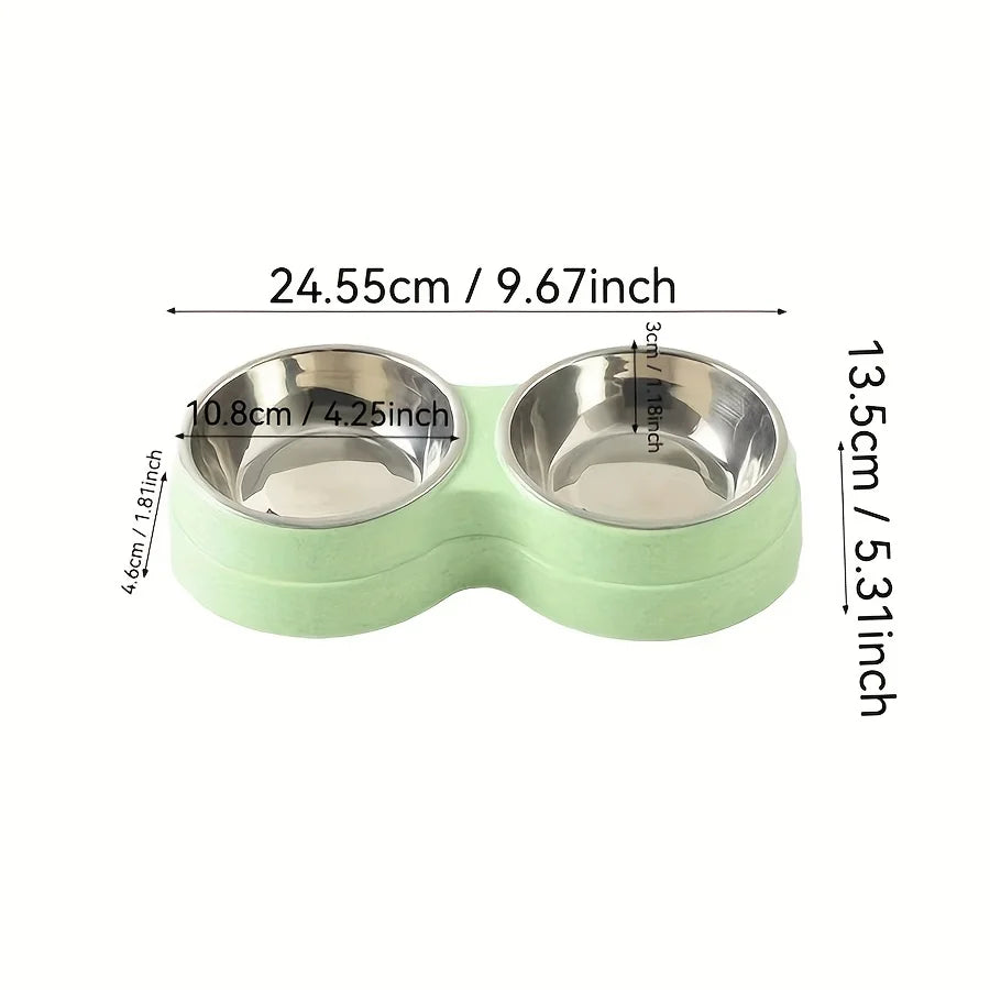 Stainless Steel Double Pet Bowls - Non-Skid Dual Food & Water Station