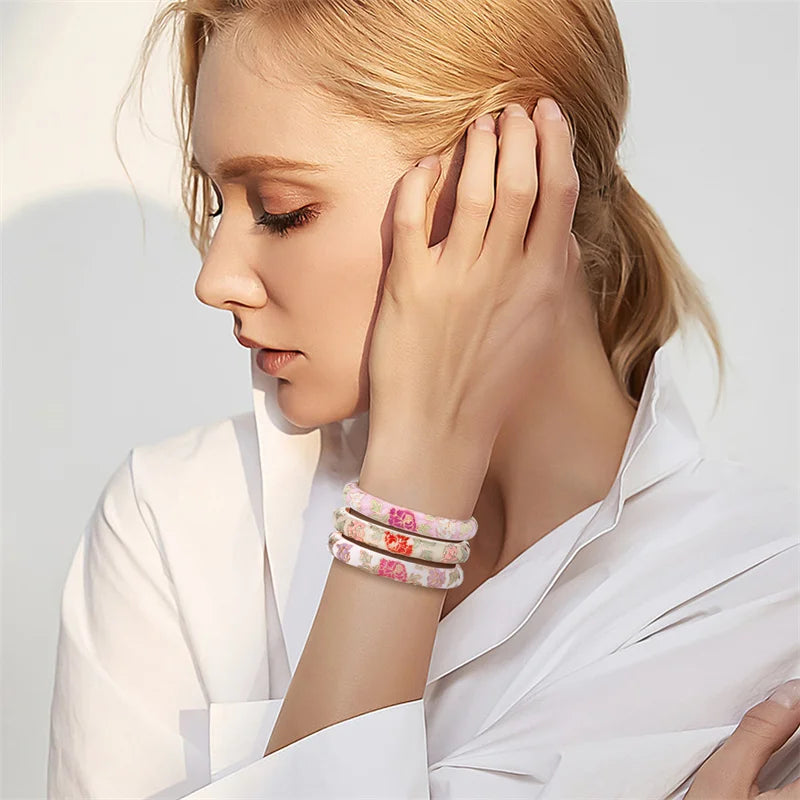 Enameled Bracelets For Women Flower Bangles Indian Chinese Viking Bracelet