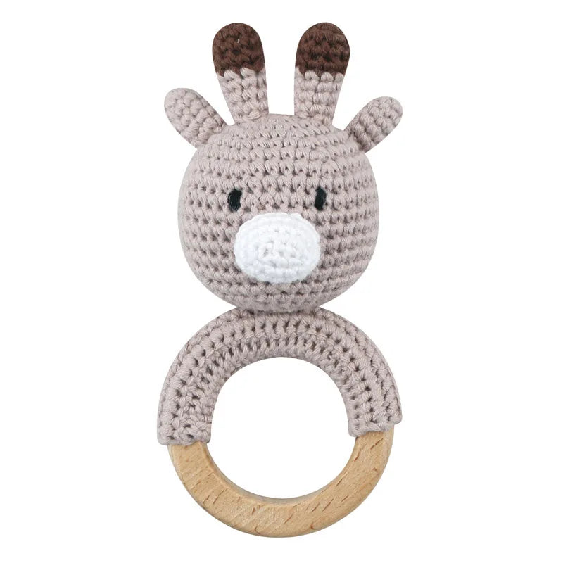 Amigurumi Cartoon Animal Baby Rattle Cute Wooden Ring Handhold Newborn Rattle Toys Handmade Pacifier Clips Kids Educational Toys - PULSE MART