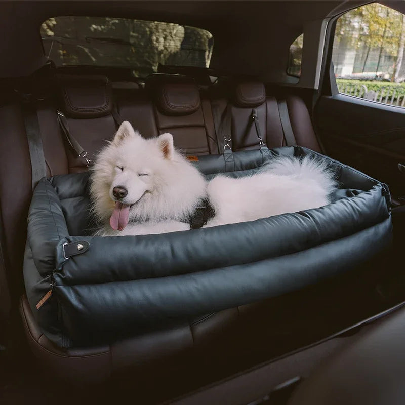 Luxury Waterproof Faux Leather Dog Car Seat – Soft Pet Booster Seat with Safety Buckle for Small Dogs and Cats