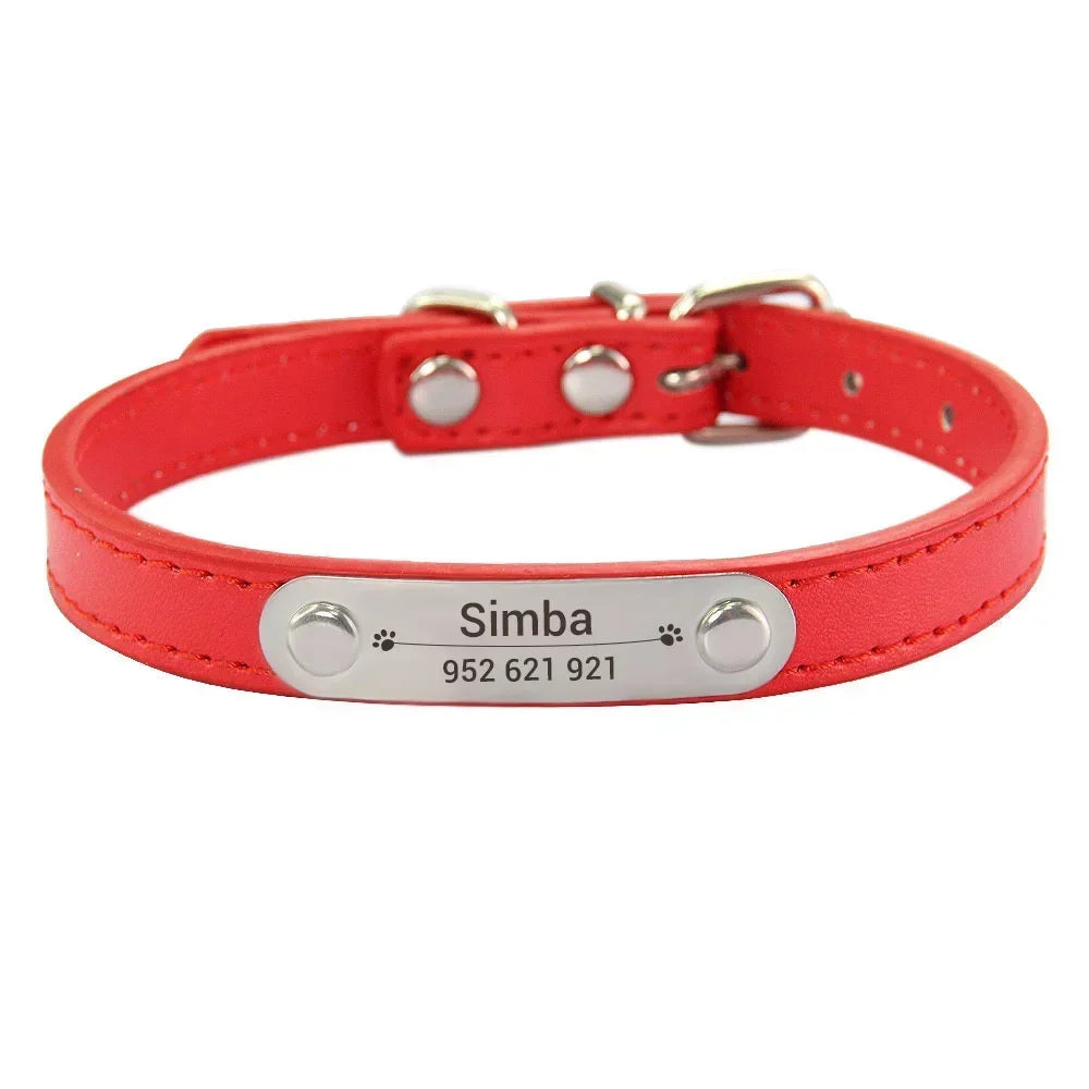 Personalized Leather Dog Collar: Custom Carved Name ID & Anti-Lost Design