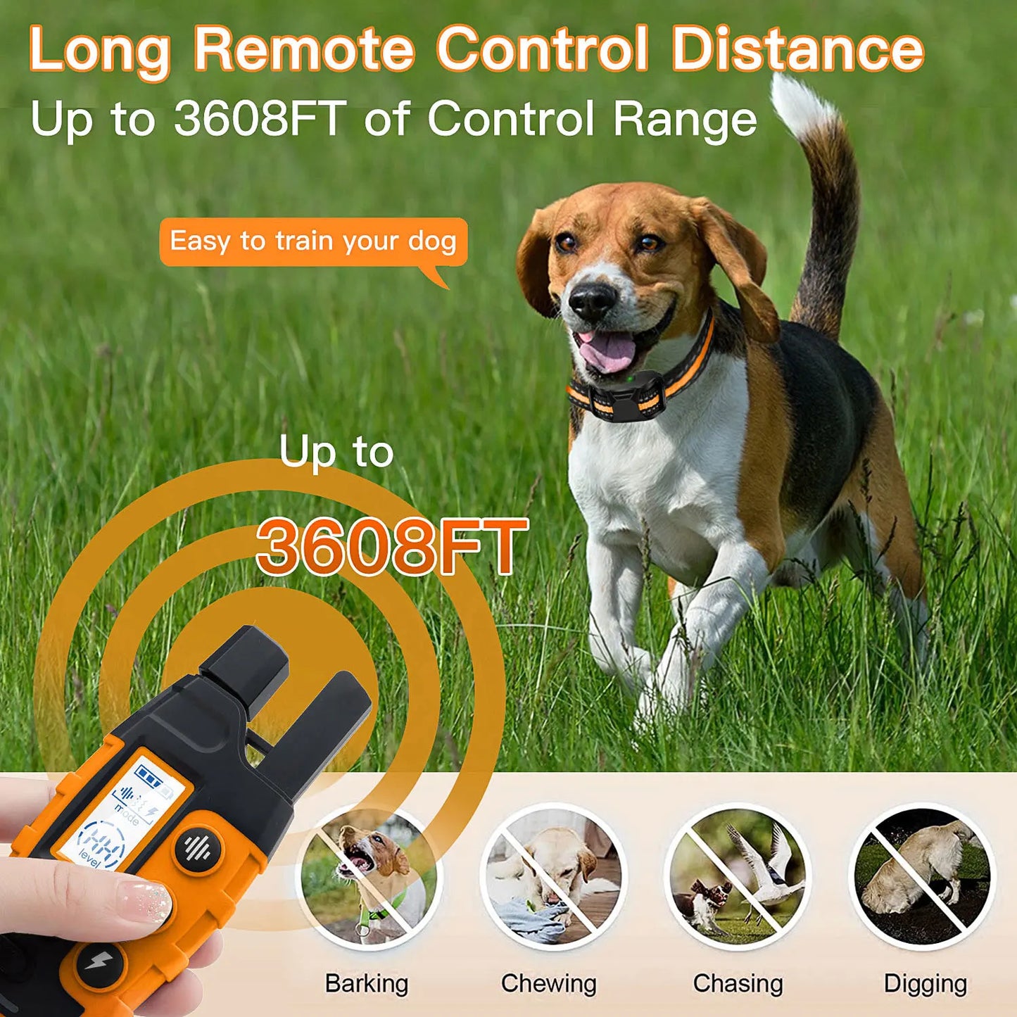 3300Ft Remote Electric Dog Training Collar - Waterproof Behavior Aid with Shock & Vibration