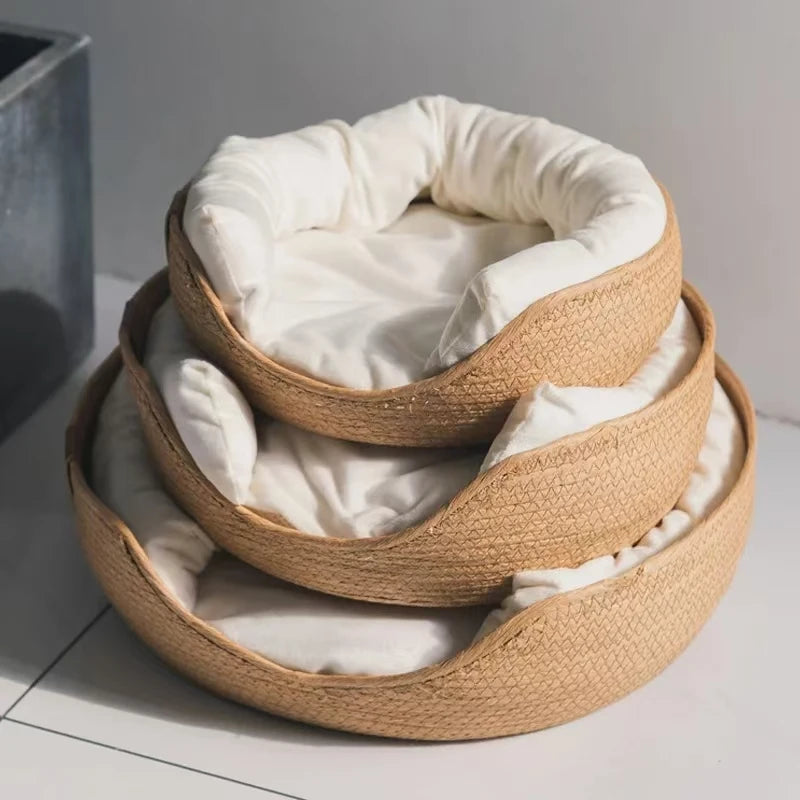 Handmade Bamboo Pet Bed – Woven Sofa Nest for Cats & Small Dogs
