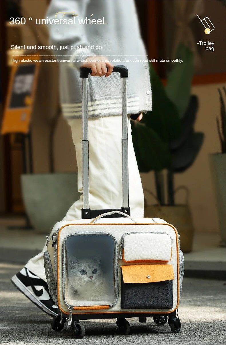 Rolling Pet Carrier Backpack – Detachable Cat & Dog Trolley Travel Bag for Small Pets