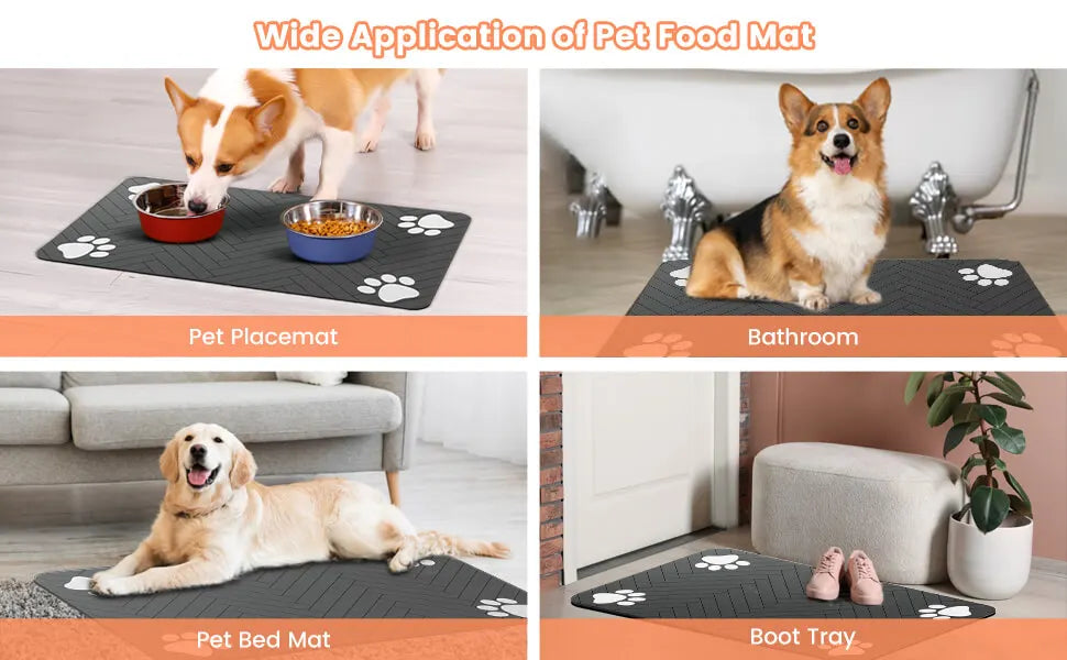 Waterproof Pet Feeding Mat, Absorbent Rubber-Backed Quick-Dry Placemat