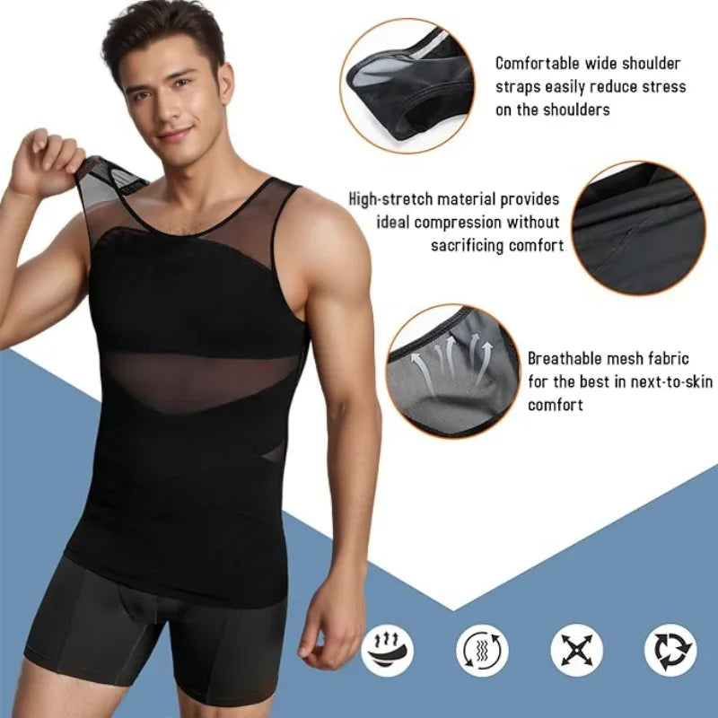Men’s Compression Shirt – Slimming Shapewear Vest for Chest &amp; Abdomen Control