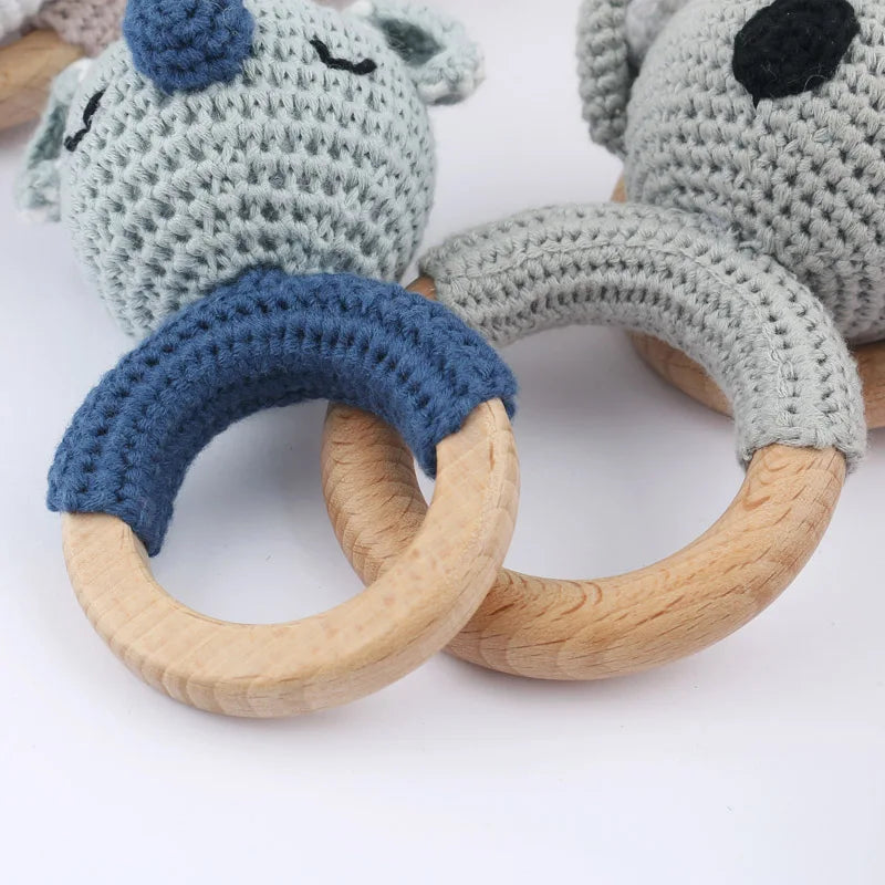 Amigurumi Cartoon Animal Baby Rattle Cute Wooden Ring Handhold Newborn Rattle Toys Handmade Pacifier Clips Kids Educational Toys - PULSE MART