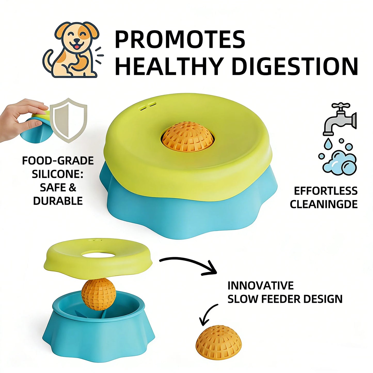 Rolling Ball Liquid Slow Feeder Dog Bowl - Interactive Anti-Slip Lick Toy
