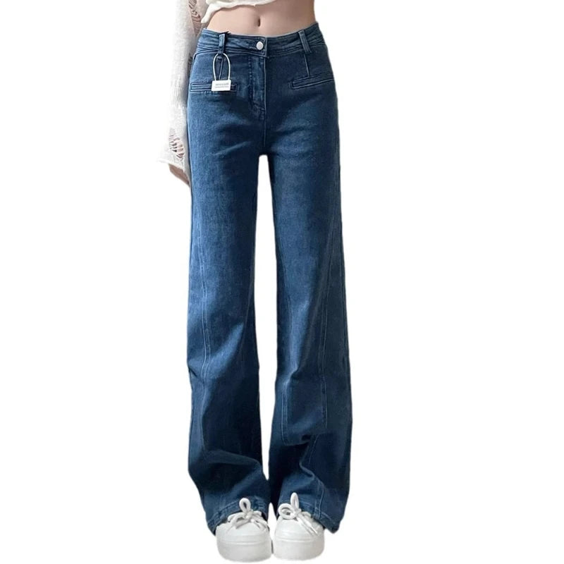 Denim Pant Jeans WomeWiden g L Leong Pants High Waist Bow Straight Trousers - PULSE MART