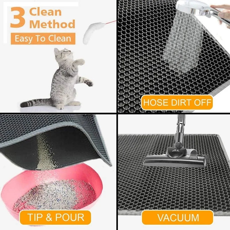 Waterproof Double-Layer Cat Litter Mat – Foldable Urine-Proof Litter Trapping Carpet for Cats