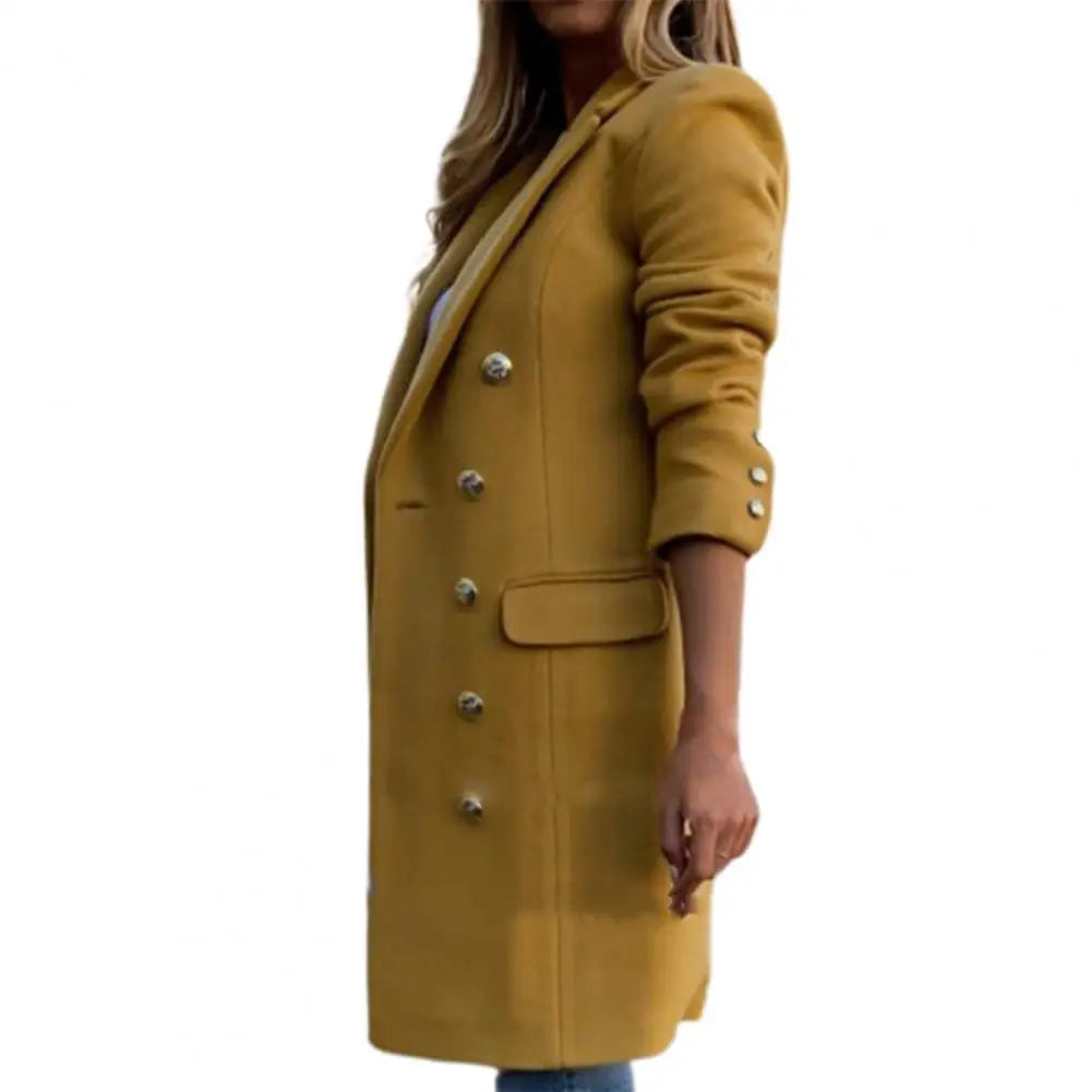 Women’s Double-Breasted Wool Coat – Elegant Autumn &amp; Winter Overcoat - PULSE MART