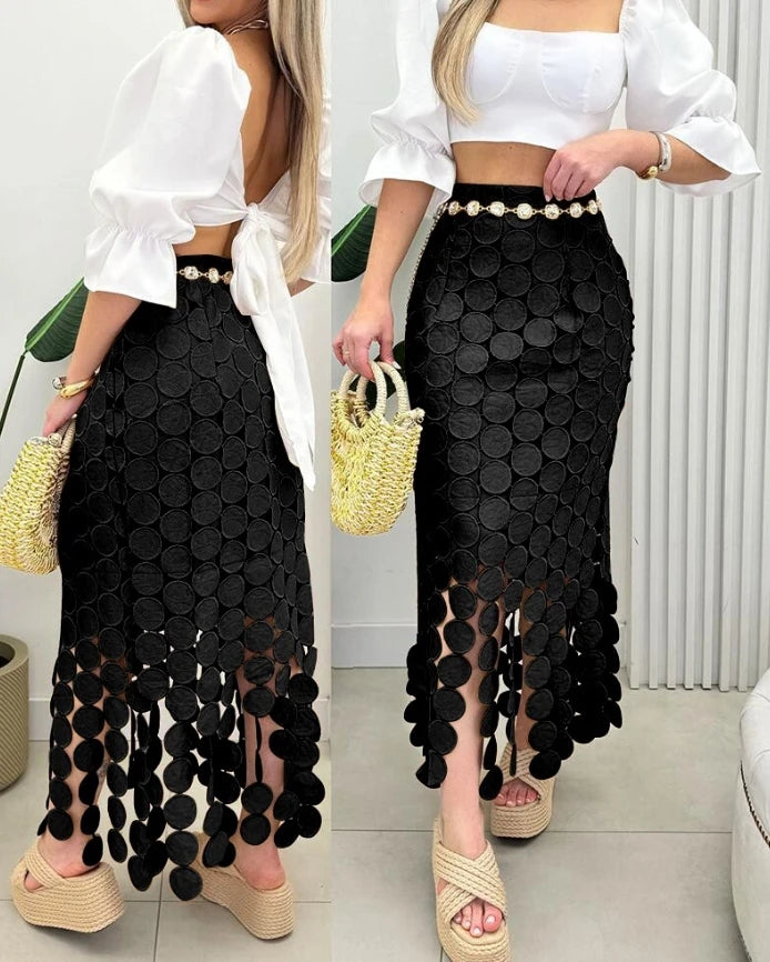 Women’s Boho Tassel Skirt 2025 – High Waist Hollow-Out Slim Fit Long Skirt - PULSE MART