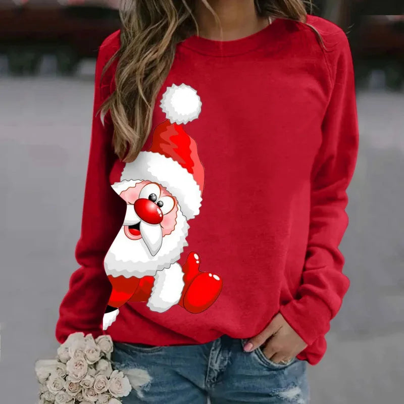 Ladies Christmas Hoodies Winter Christmas Round Collar Hoodie Sweatshirt  Streetwear
