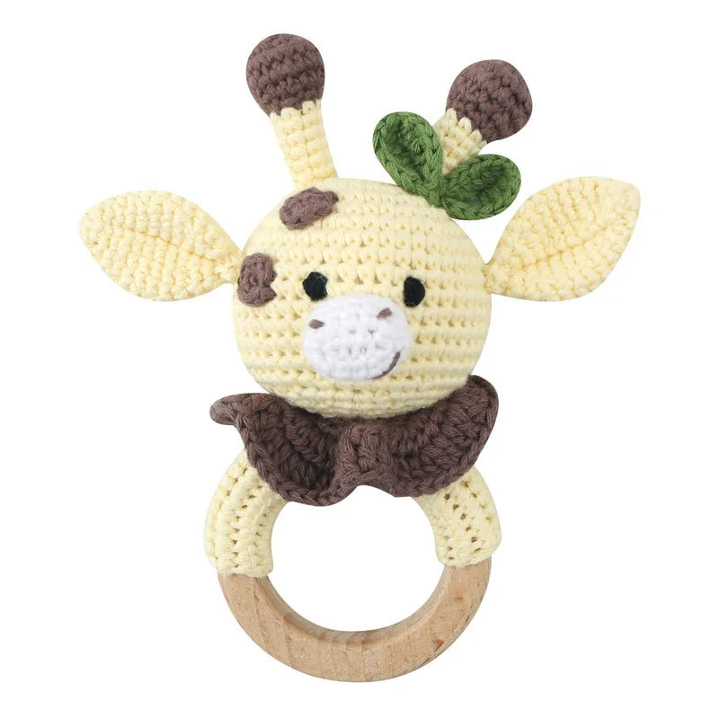 Amigurumi Cartoon Animal Baby Rattle Cute Wooden Ring Handhold Newborn Rattle Toys Handmade Pacifier Clips Kids Educational Toys - PULSE MART