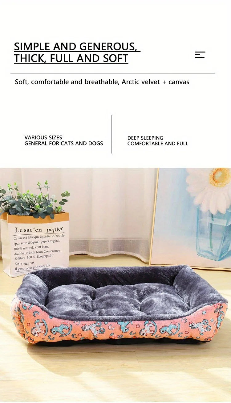 Winter Dog Bed Sofa Mat, Plush Calming Pet Basket Cushion