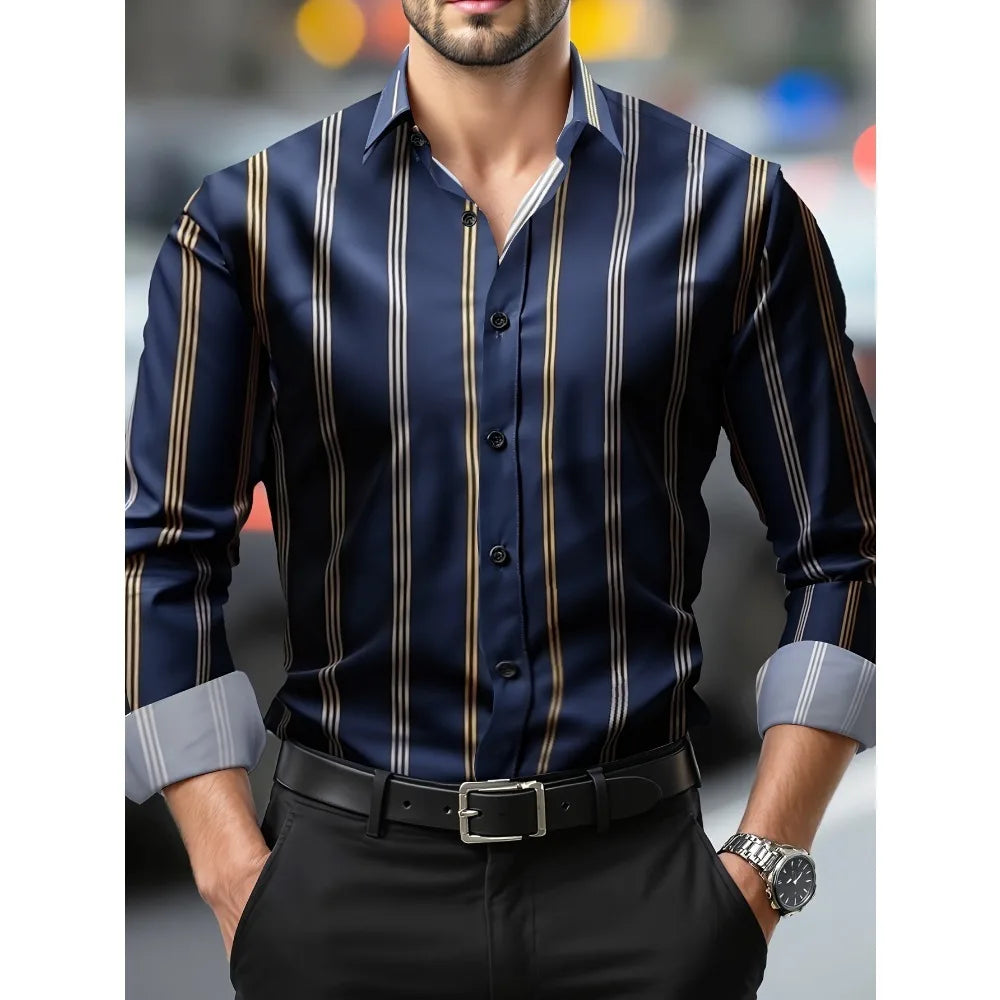 2025 New Men’s Striped Long Sleeve Shirt – Smart Casual Business Fashion