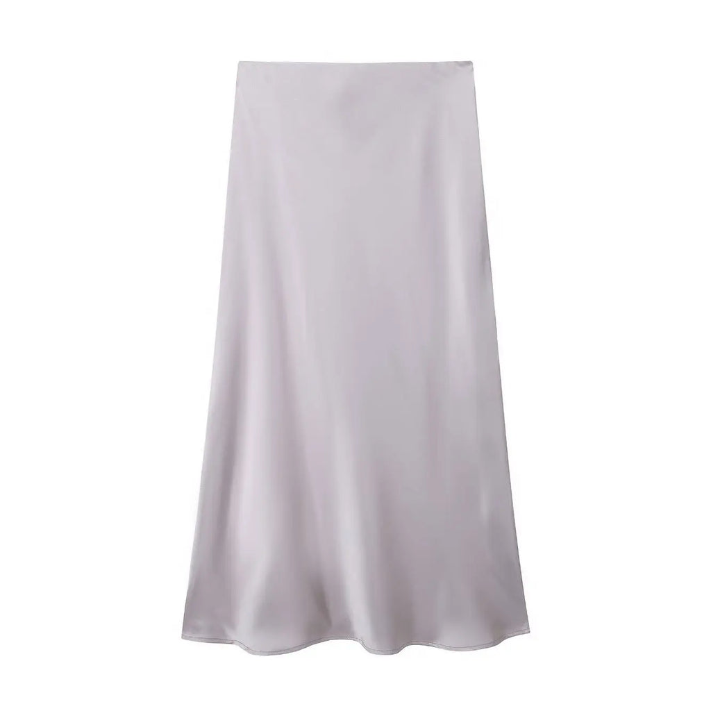 Women’s Satin Midi Skirt – High Waist Elegant Long Skirt for Summer