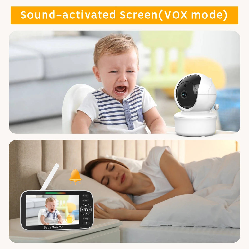 SM530A Baby Monitor 5 inch HD Rotating Baby Monitor Wireless Shaking Head Camera Night Vision Intercom Lullaby Baby Safety - PULSE MART