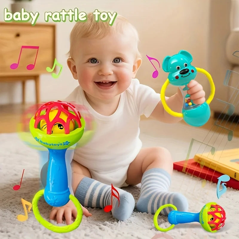Baby Rattles Toys 0 -12 Months Newborn Sensory Grasp Toys Hand Bell Activity Game Cute Animal Rattles for Infants Games Gifts - PULSE MART