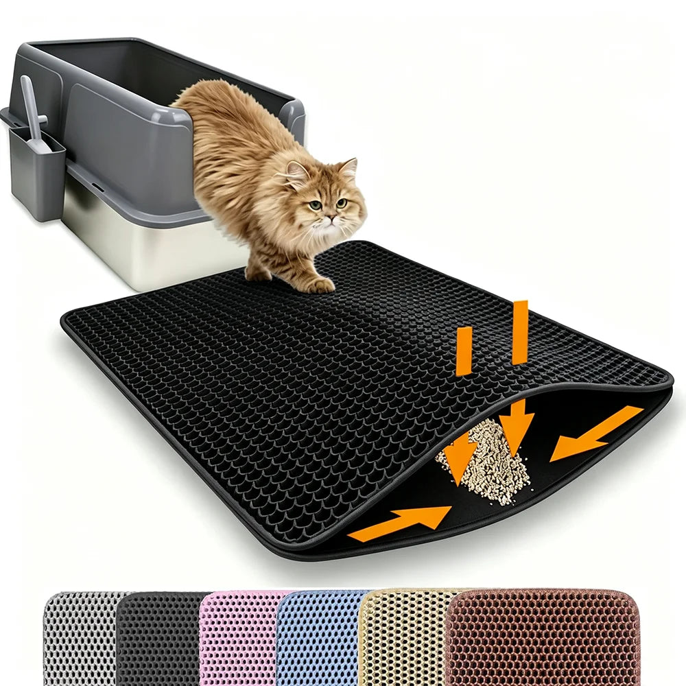 Large Double-Layer Cat Litter Mat – Waterproof Non-Slip Litter Box Filter & Litter Catcher