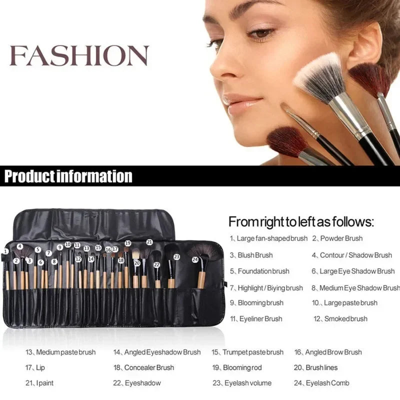 24-Piece Professional Makeup Brush Set - Eyebrow, Powder, Foundation, and Shadows Brushes for Expert Application - PULSE MART