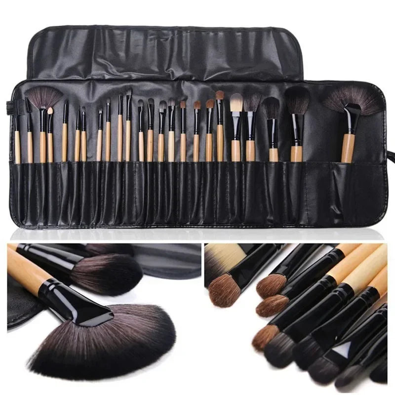 24-Piece Professional Makeup Brush Set - Eyebrow, Powder, Foundation, and Shadows Brushes for Expert Application - PULSE MART
