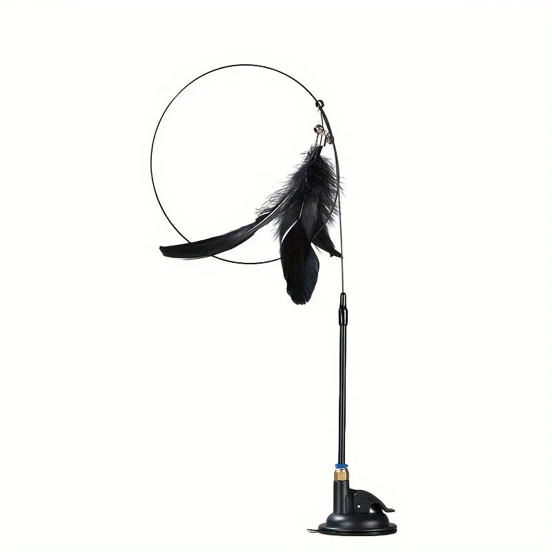 Interactive Cat Teaser Toy – Feather Wand with Bell & Suction Cup for Indoor Cats