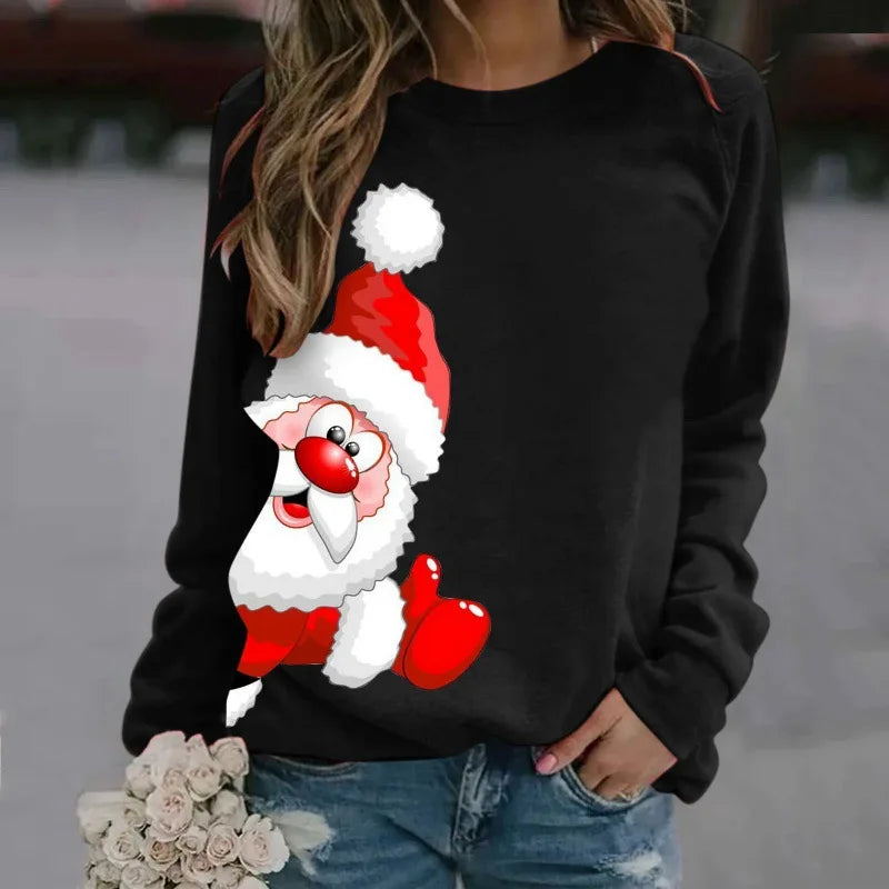 Ladies Christmas Hoodies Winter Christmas Round Collar Hoodie Sweatshirt  Streetwear