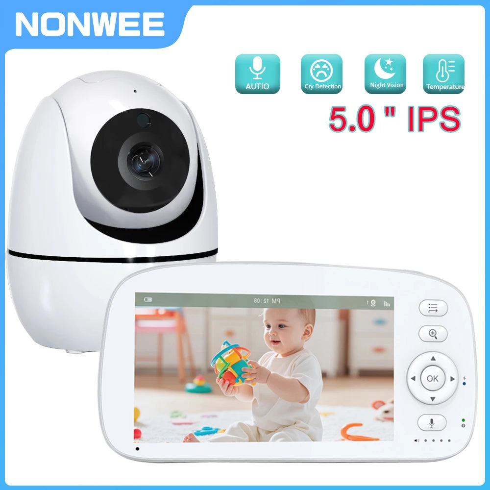 5" HD Baby Monitor with 2.4G FHSS Technology | 5000mAh Battery, 35H Long Lasting | Temperature Alert, VOX Mode, 360° Pan-Tilt | - PULSE MART