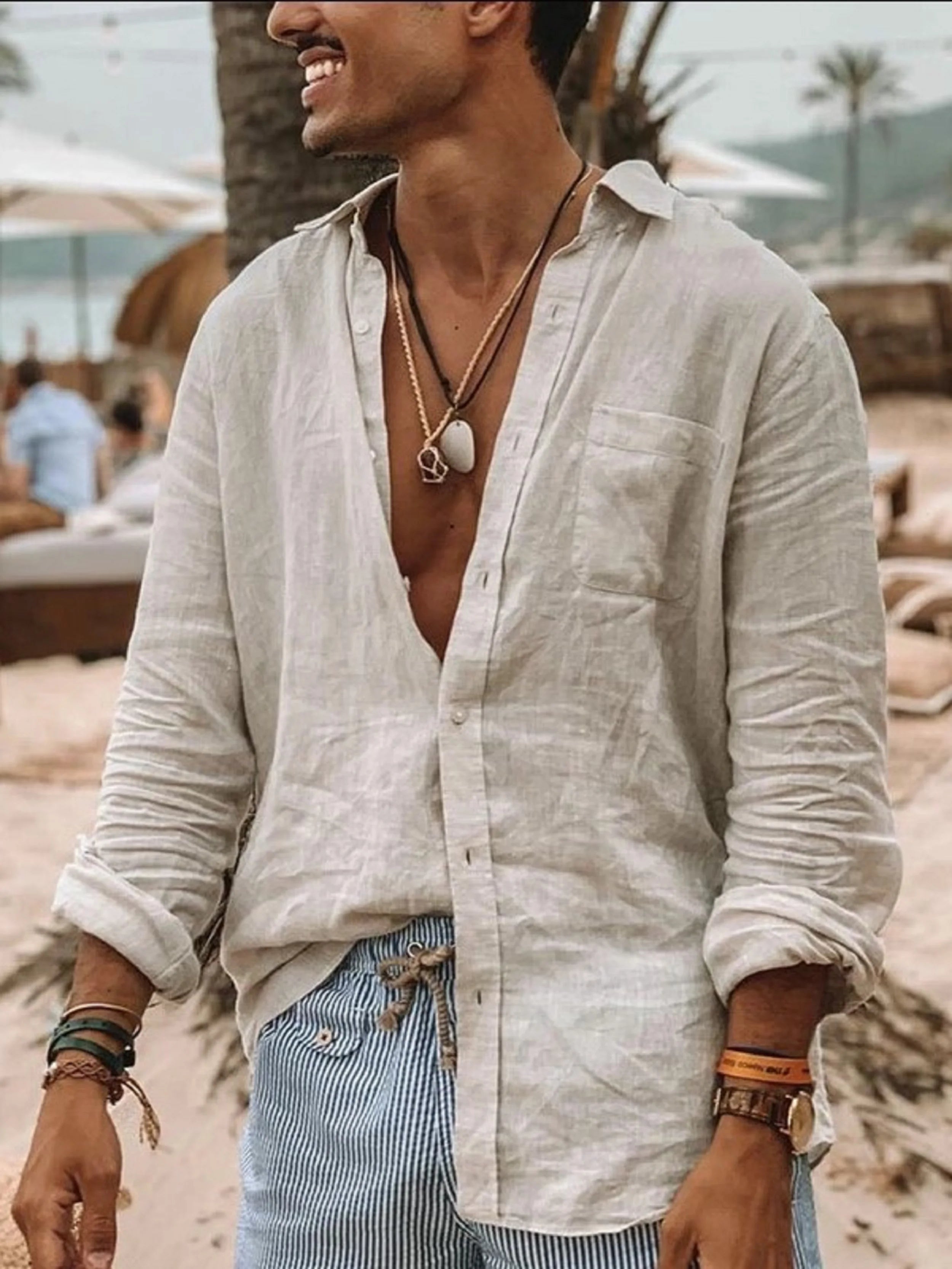 Men’s Casual Solid Color Long-Sleeve Shirt – Lightweight Lapel Cardigan