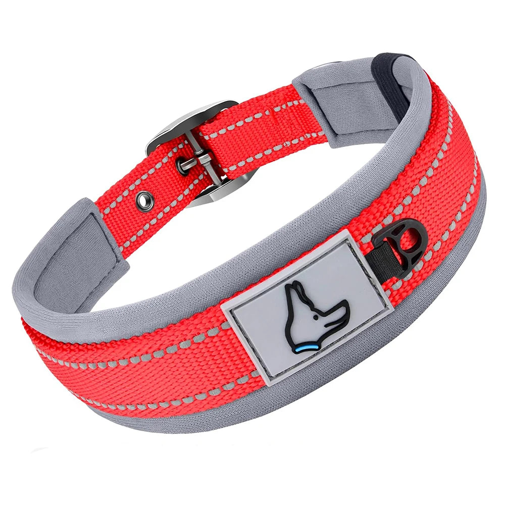 Reflective Padded Dog Collar - Heavy Duty Nylon & Neoprene