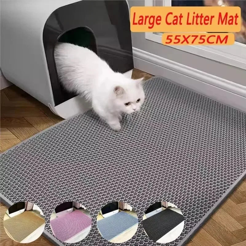 Waterproof Double-Layer Cat Litter Mat – Foldable Urine-Proof Litter Trapping Carpet for Cats
