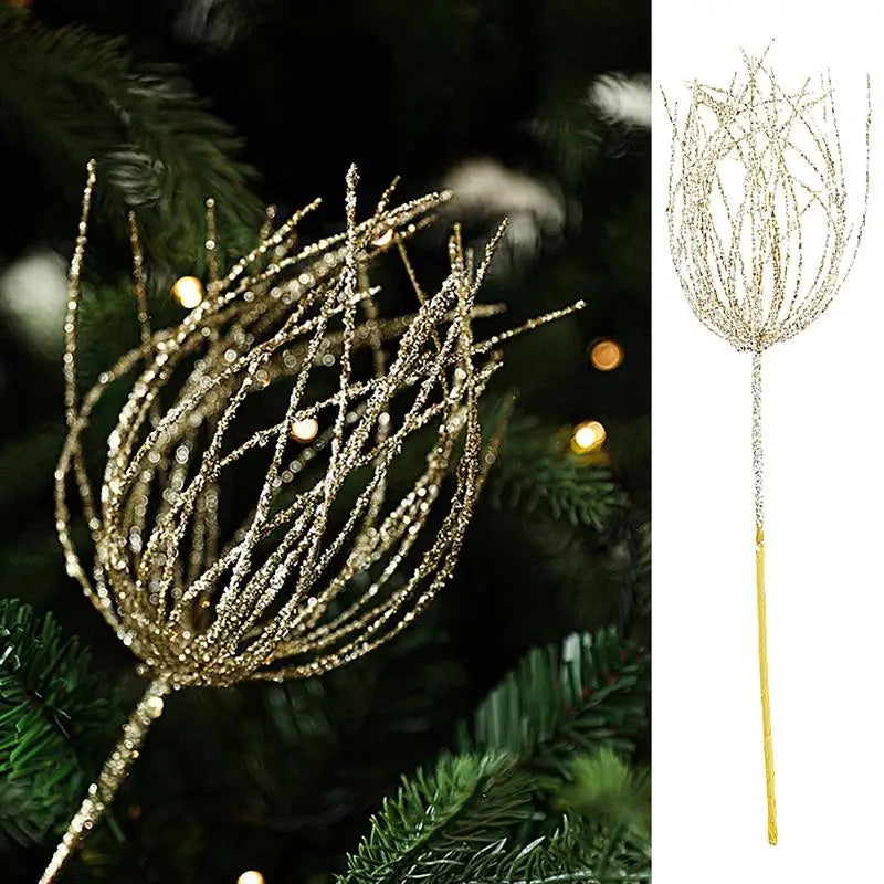 Glitter Christmas Picks Wire Glitter Stems For Christmas Tree 12.6in Fake Christmas Decorations Christmas Tree Filler Picks For