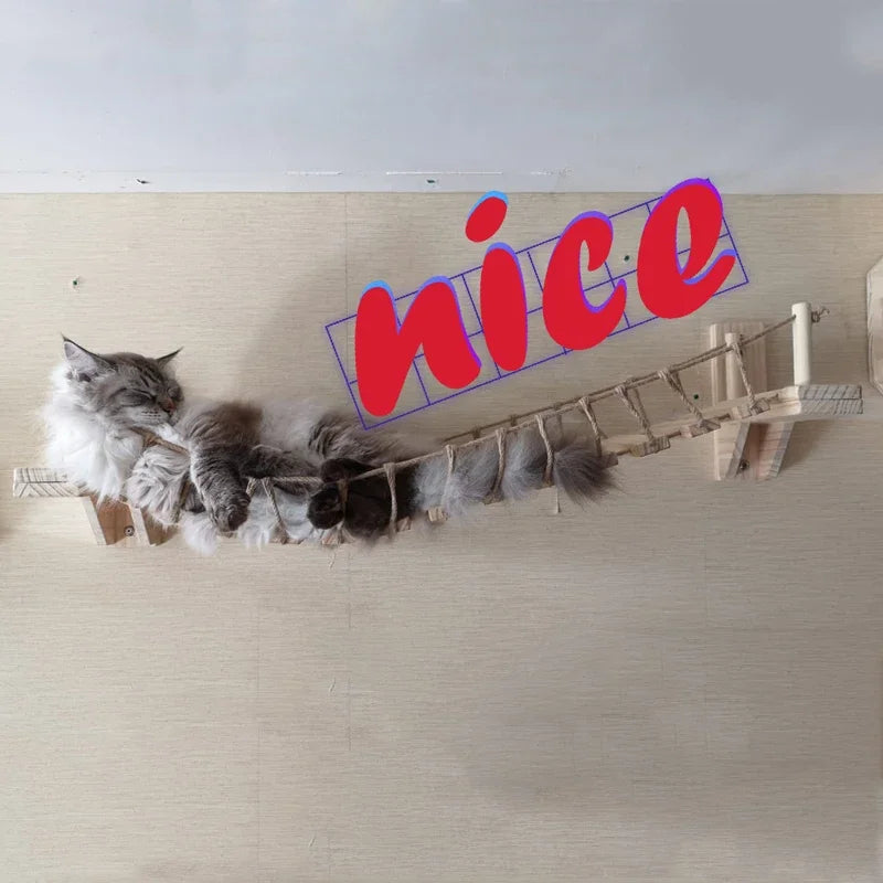 Wall-Mounted Cat Bridge & Tree Set - Sisal Ladder Climber with Hammock Bed