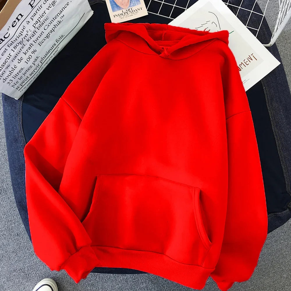 Hoodies Men Women Red Hoodies Autumn Long Sleeve Pullover Tops Casual Pocket Hoodies
