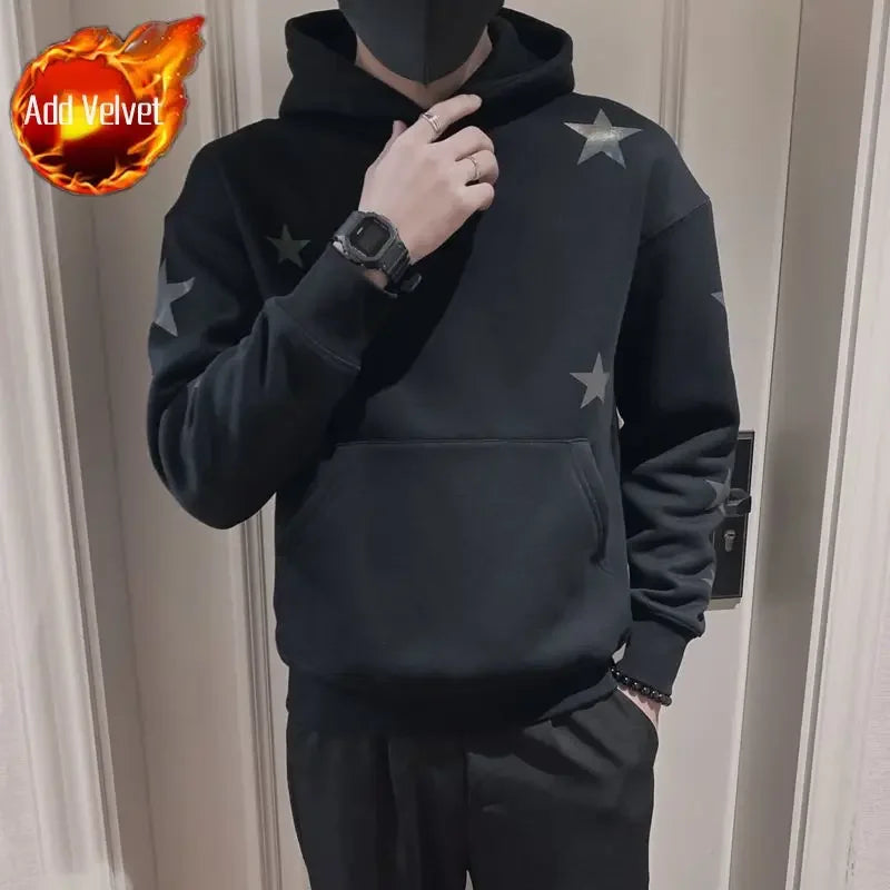 Hoodies Graphic Sweatshirt for Men Black Hip Hop Male Clothes Loose Luxury Aesthetic