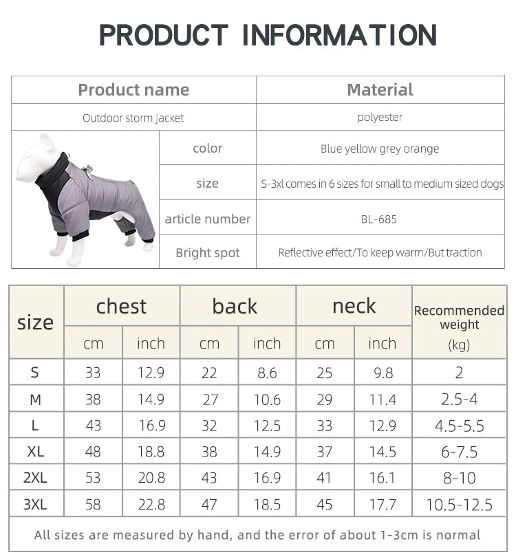 Reflective Four-Legged Dog Winter Coat - Rainproof Windproof Overalls