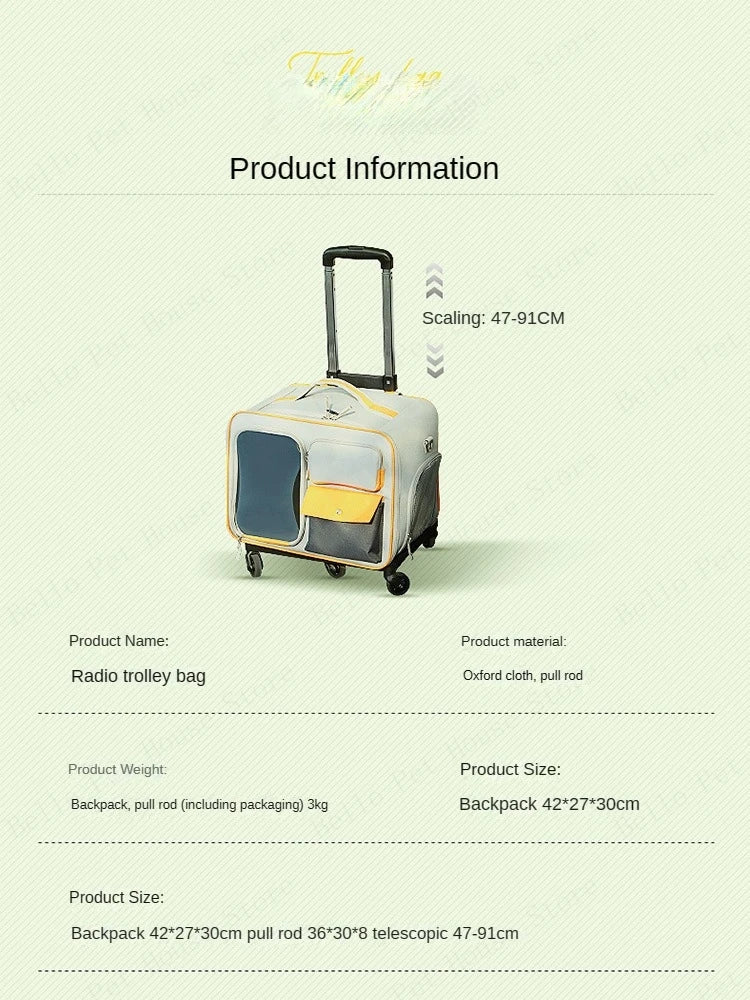 Rolling Pet Carrier Backpack – Detachable Cat & Dog Trolley Travel Bag for Small Pets