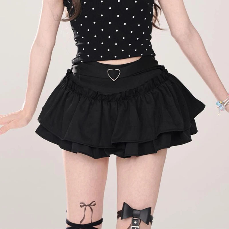 Women’s Ruffle A-Line Skirt – High Waist Korean Streetwear, Y2K Gothic Summer Style