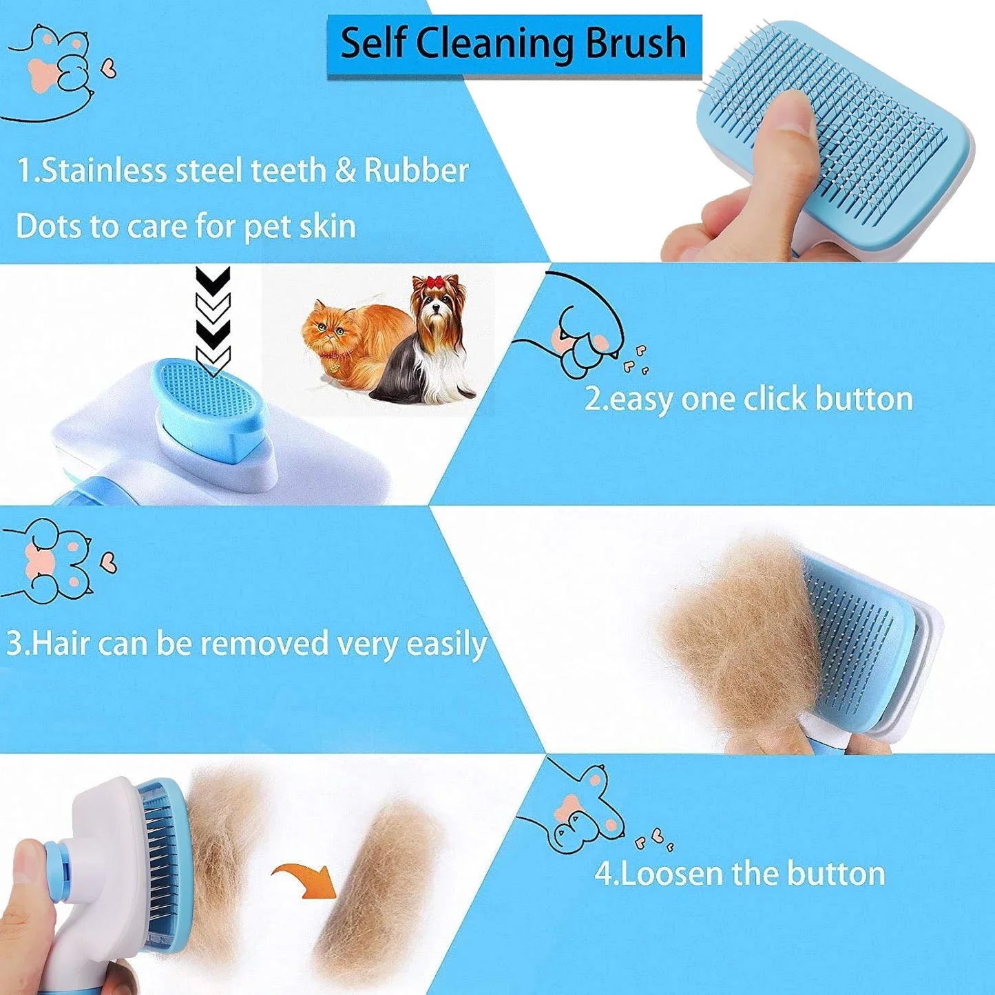 Anti-Matting Long Hair Pet Brush - Self-Cleaning Undercoat Comb