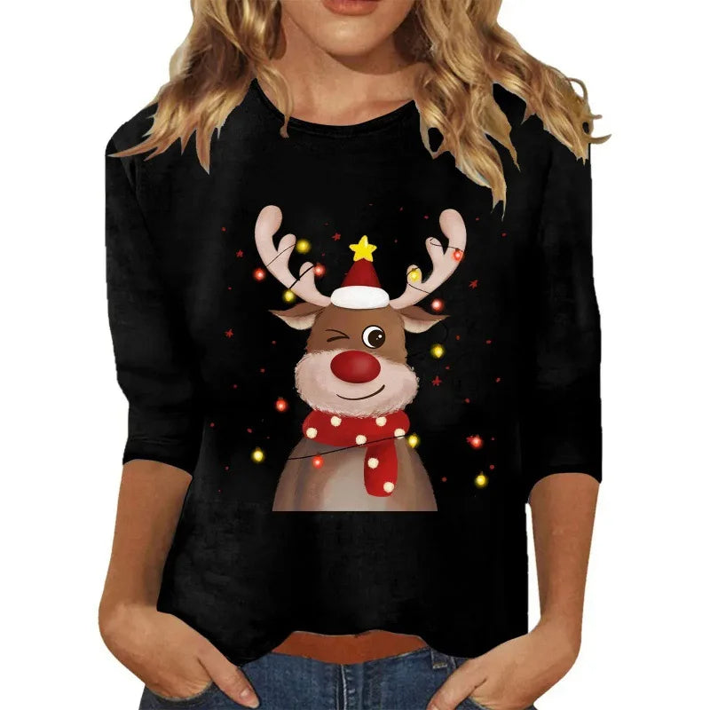 Ladies Christmas Hoodies Winter Christmas Round Collar Hoodie Sweatshirt  Streetwear
